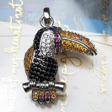Silver & Zirconia Radiant Toucan Pendant Necklace